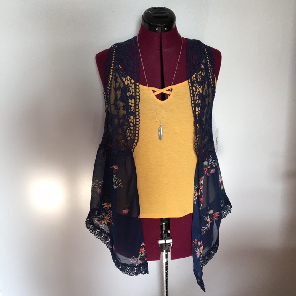 Boho tank top, vest, and necklace trio